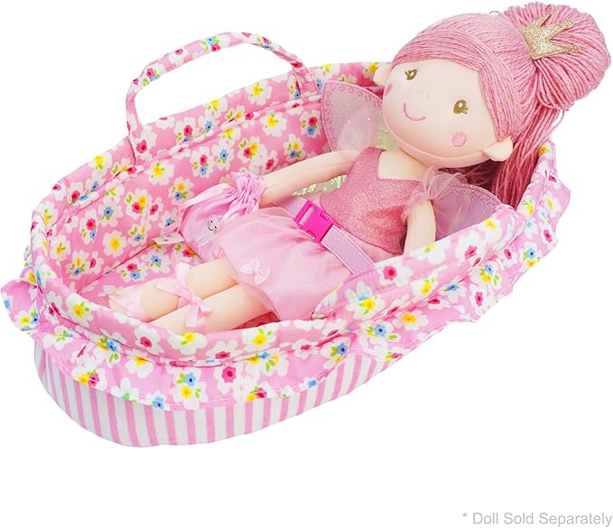 June Garden Cozy Dream Doll Bassinet - Baby Doll Portable Carrier - Fits for American Girl Dolls up to 18" - Soft Pillow & Safety Buckle Included