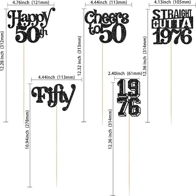 Gyufise 15Pcs Happy 50th Birthday Centerpiece Sticks Fifty Straight Outta 1976 Table Flower Centerpieces Sticks Cheers to 50 Decorations for 50th Birthday Party Supplies Black
