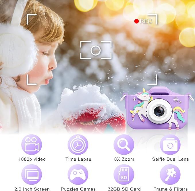 Kids Camera, Toddler Camera for Age 3-8, 48MP Dual Lens Selfie Camera for Kids, 1080P HD Video Recording Digital Camera, Christmas Birthday Gifts for Boys Girls