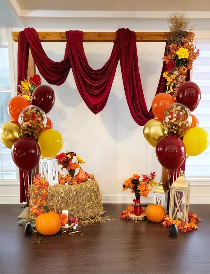 Fall Balloons, 50Pcs 12 In Thanksgiving Balloons in Burgundy Gold Orange Yellow Confetti, Autumn Latex Balloons for Family Dinner, Harvest Festival, Fall Party & Thanksgiving Decorations