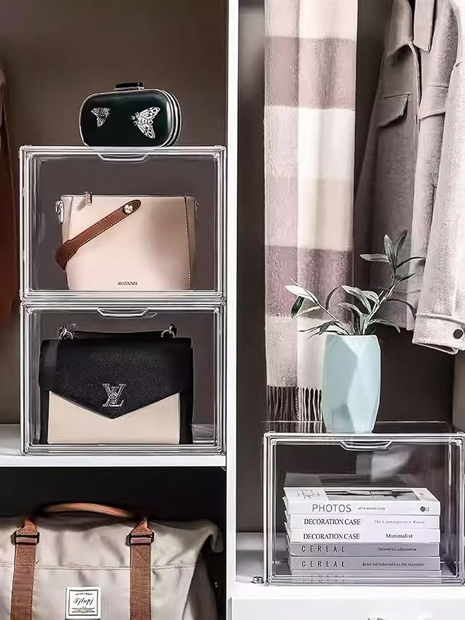 Large Clear Acrylic Display Box with Front Door – Spacious Organizer Case for Collectibles, Skincare, Toys, Office Supplies, 14.17×8.66×10.63 inches Transparent Storage Cabinet