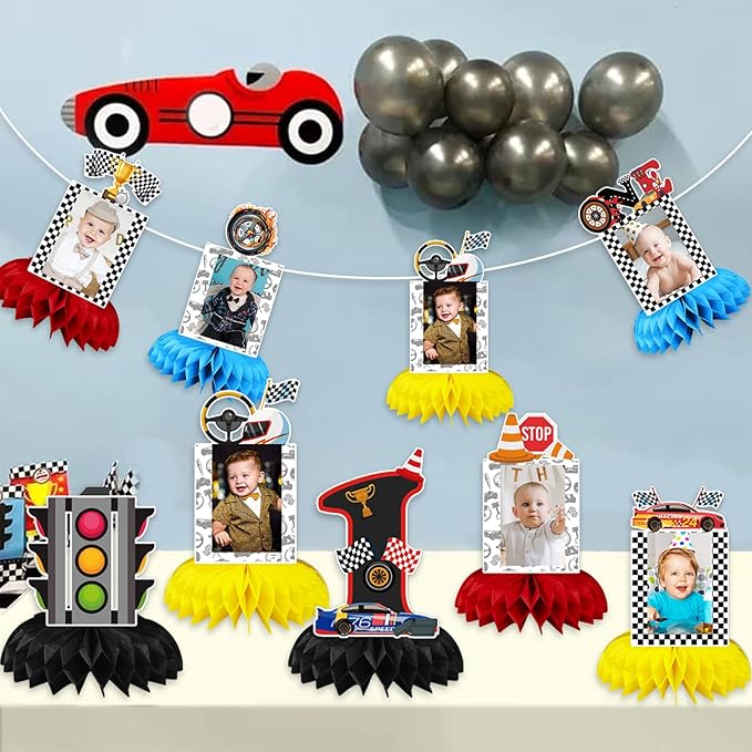 Race Car 1st Birthday Party Supplies, Fast One Birthday Decorations Honeycomb Centerpiece for Table, Race Car One Year Old Birthday Party Decorations Boys Photo Table Centerpiece Party Supplies