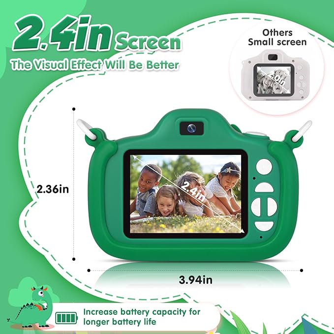 Kids Camera with Flashlight & 2.4in Screen, 1080P Dual Lens Toddler Camera - Christmas Birthday Gift for 3-12 Year Old Girls Boys, Kids Digital Camera with 32GB Card & Shockproof Case