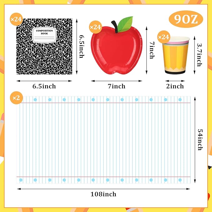 146 Pcs Preschool Kindergarten Graduation Party Decoration Apple Paper Plate Teacher First Day Back to School Party 24 Set Disposable Tableware 2 Notebook Tablecloth for Classroom Pre K Graduation