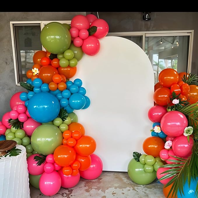 Tropical Balloons, 12 Inch Teal Metallic Gold Orange Pink Hot Fruit Green Balloons with Palm Leaves for Aloha Luau Pool Party Hawaiian Baby Shower Summer Birthday Party Decorations