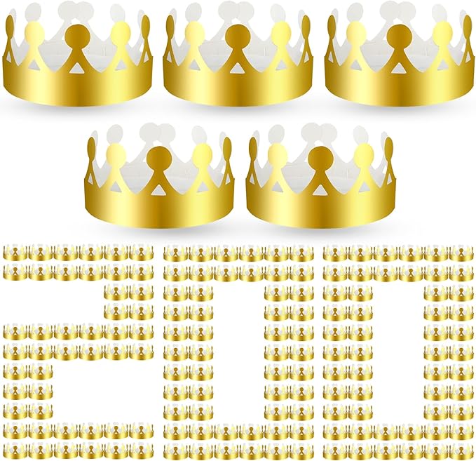 Crtiin 200 Pcs Gold Paper Crowns Bulk King Crown Princess Hats for Birthday Celebration Party Supplies