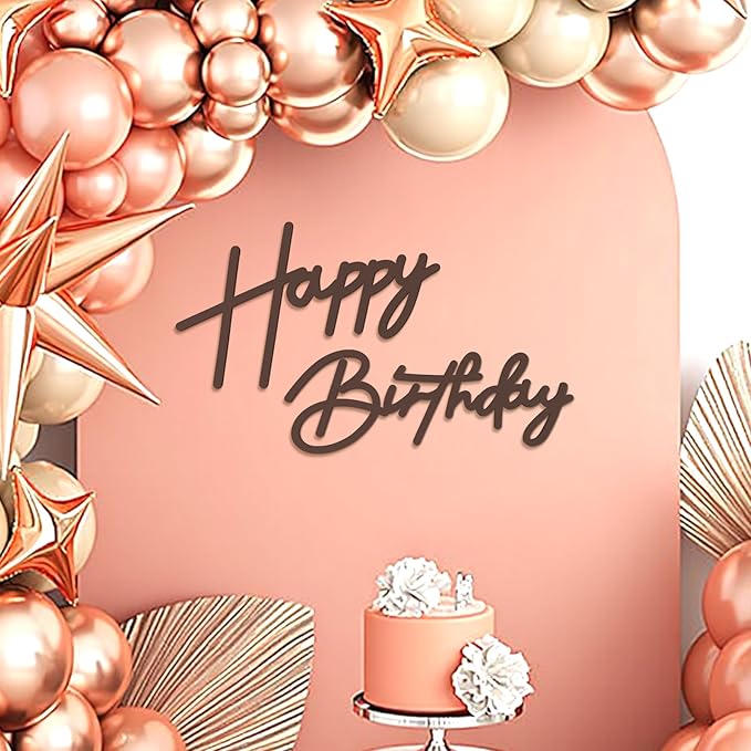 Babenest Brown Felt Happy Birthday Sign - Reusable Strong Adhesion Banner for Backdrop, Balloon Arch Decor, Party Supplies Reception Party Baby Shower Decorations