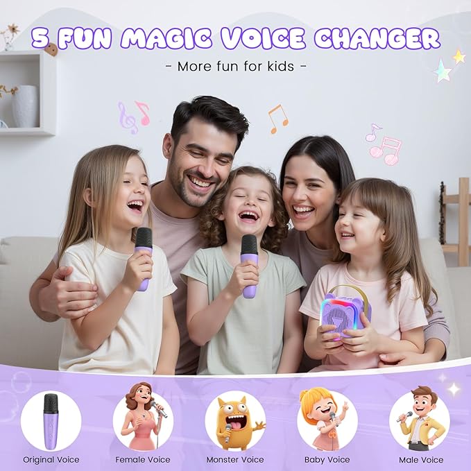 Mini Karaoke Machine for Kids,Portable Bluetooth Speaker with 2 Microphones,Music Player for Singing and Party,Ideas Birthday Toys Gifts for Girls Boys 3,4,5,6,7,8,9,10,11,12+ Years Old (Purple)