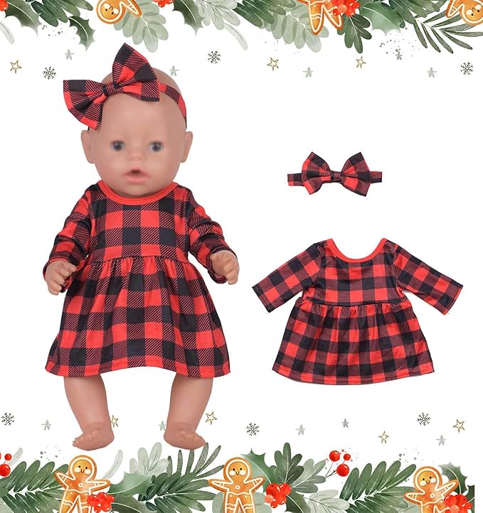 Newborn Baby Doll Clothes - Plaid, Jumpsuit, Tutu Skirt Doll Accessories for 15-18 Inch Dolls