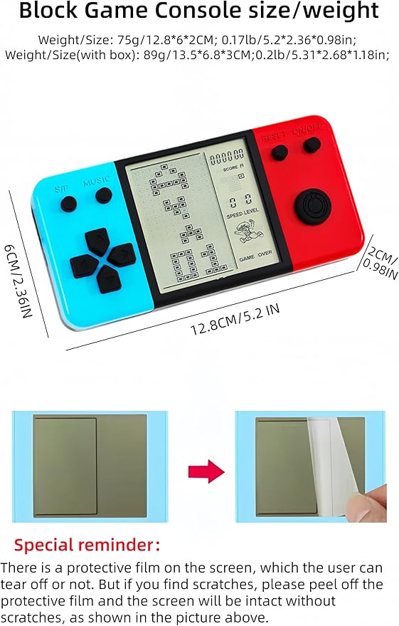 Retro Brick Game Game Blue-red Color Design Built-in 26 Cube Block Games Leisure Entertainment Electronic Block Puzzle Children/Student/Parents Birthday/Holiday (Red)