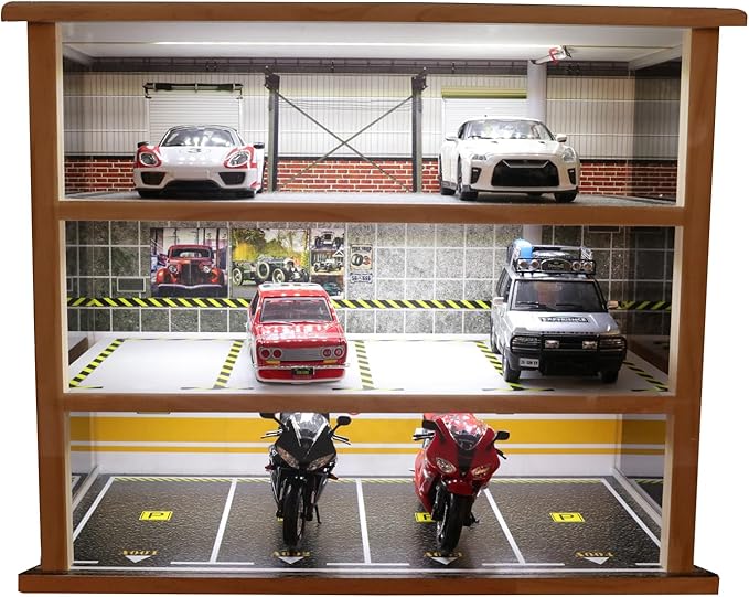 1:24 Scale diecast Car Model Display Case 3 Tiers,with LED Light and Acrylic Dust Cover Toys Car Model Display Stand,Hot Diecast Wheels Wood Storage Cabinet Display Stand