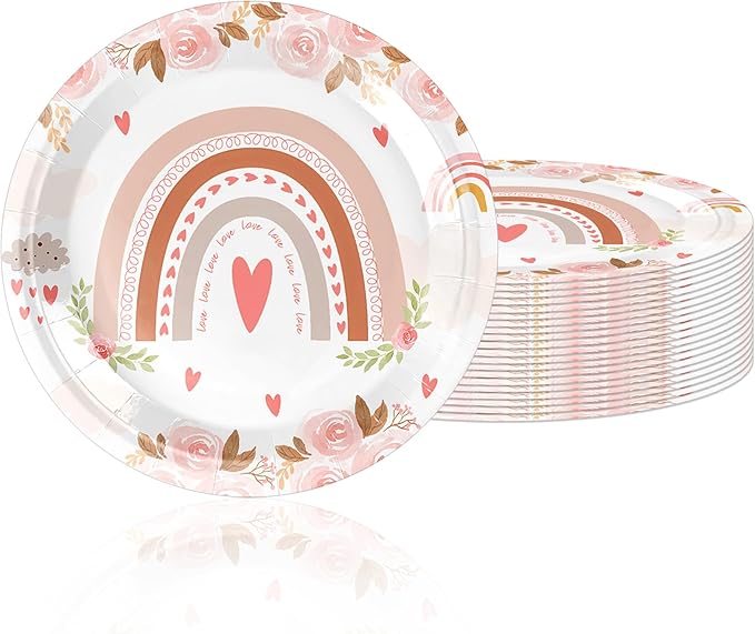 20Pcs 9 Inch Boho Rainbow Disposable Plates Boho Rainbow Birthday Party Decorations Dinner Paper Plates, for Boho Birthday Party Baby Shower, Festival Chic Celebration Decorations Supplies