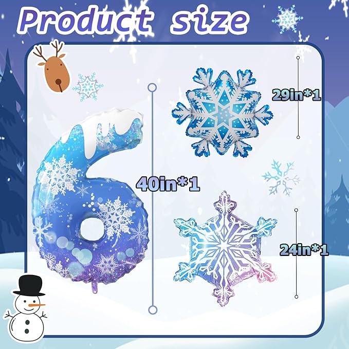 40 Inch Frozen Balloons number 6 Birthday Balloon,2 Giant snowflake foil balloons, 2 blue and silver star foil balloons Frozen Theme Party Supplies Winter Party Decoration For Girl's Birthday