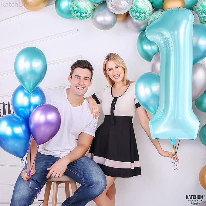 KatchOn, Light Blue 1 Balloon Number - 40 Inch | Blue One Balloon for First Birthday | Number 1 Balloons for 1st Birthday Decorations Boy | 1st Number Balloons For Baby Shower, Anniversary Decorations