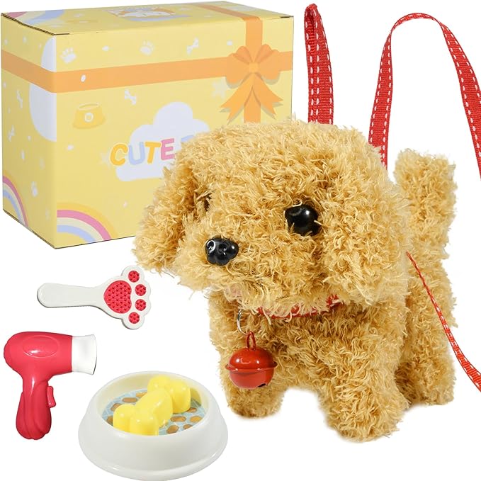 Plush Toys Walking Dog Toys that Can Walk, Bark and Wag Tail,Interactive Electronic Pet Toys Puppy with Leash,Easter Christmas Birthday Gift for Toddlers Kids
