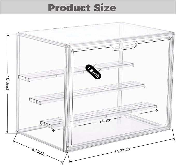 Clear Acrylic Display Case 2 Pack, Stackable 4-Tier Figure Showcase with 3 Movable Shelves, Interlocking Edges & Magnetic Door for Action Figures