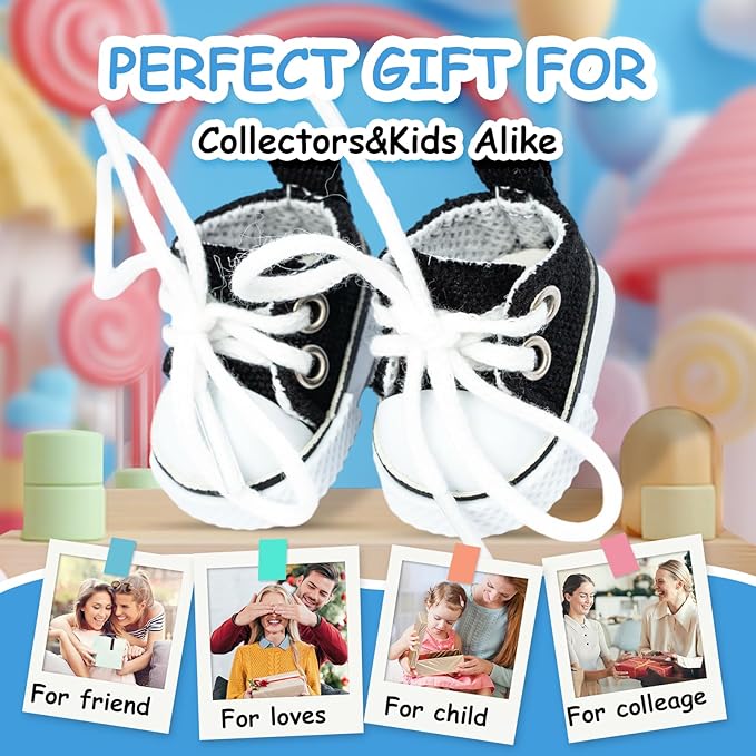 Mini Doll Shoes, 1 Pair Cute Lace Up Canvas Sneakers Compatible for 17cm/15cm Doll Shoes Toy Outfit Accessories Easter Gifts(Black)