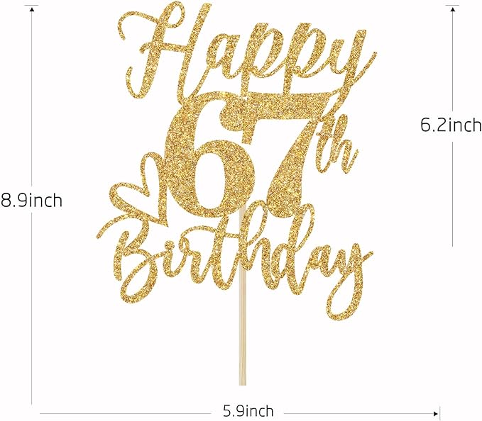 Happy 67th Birthday Cake Topper, 67th Birthday Decorations for Men/Women, Cheers to 67 Years, Hello 67, 67th Happy Birthday Party Supplies Gold Glitter