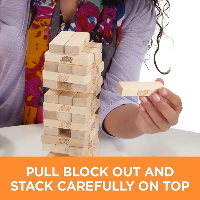 Hasbro Gaming Jenga Wooden Blocks Stacking Tumbling Tower Game | Party Games for Kids & Families | Stocking Stuffers | Ages 6+ (Amazon Exclusive)