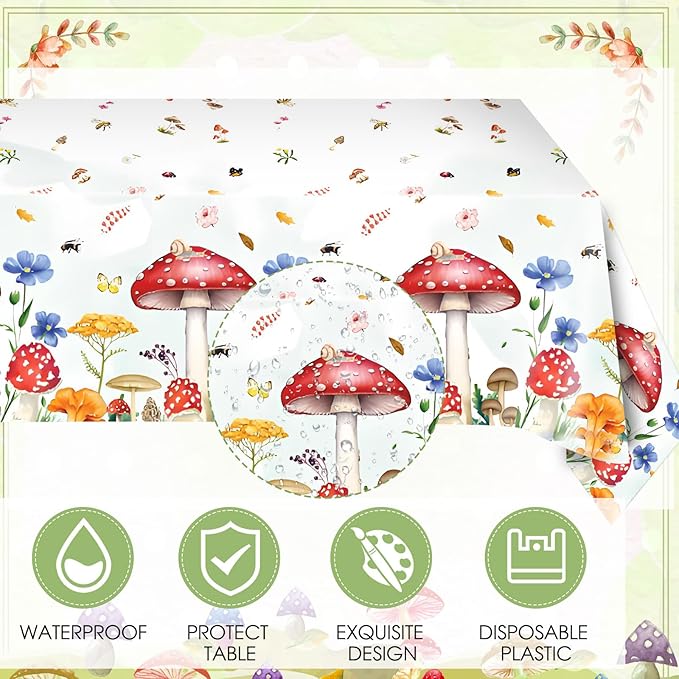41Pcs Mushroom Birthday Decorations Enchanted Forest Party Tableware Set Wonderland Wildflower Mushroom Paper Plates Napkins Tablecloth丨Baby Shower Fairy Tale Party Cottagecore Party Decor,Serve 20