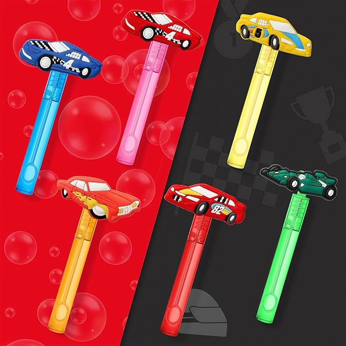 AMFZON 24Pcs Race Car Party Favors Bubble Wands for Kids, Racecar Wheels Mini Bubbles Wand Toys, Two Fast Birthday Party Supplies Goodie Gift Bag Stuffers Pinata Classroom Prizes