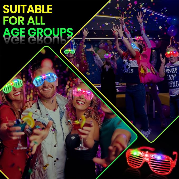 120 Pack LED Glasses ,6 Colors Light Up Glasses Glow In The Dark Party Supplies , Party Glasses for Adults , Glow Shutter Glasses for Valentines Day , New Year's Eve Decoration , Birthday