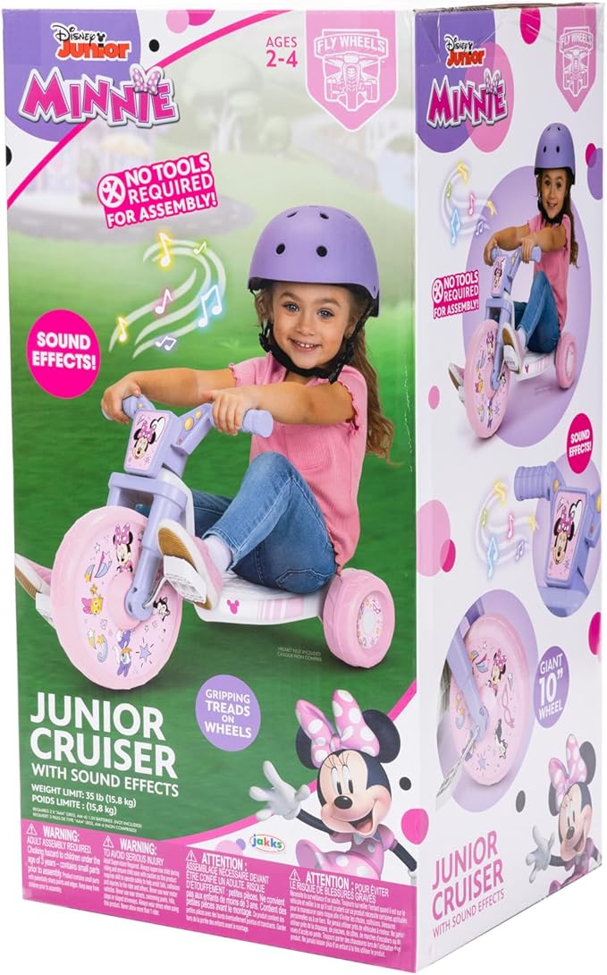 Daniel Tiger's Neighborhood Minnie Ride-On 10" Fly Wheels Junior Cruiser Tricycle with Sounds - Toddler Bike Trike, Ages 2-4