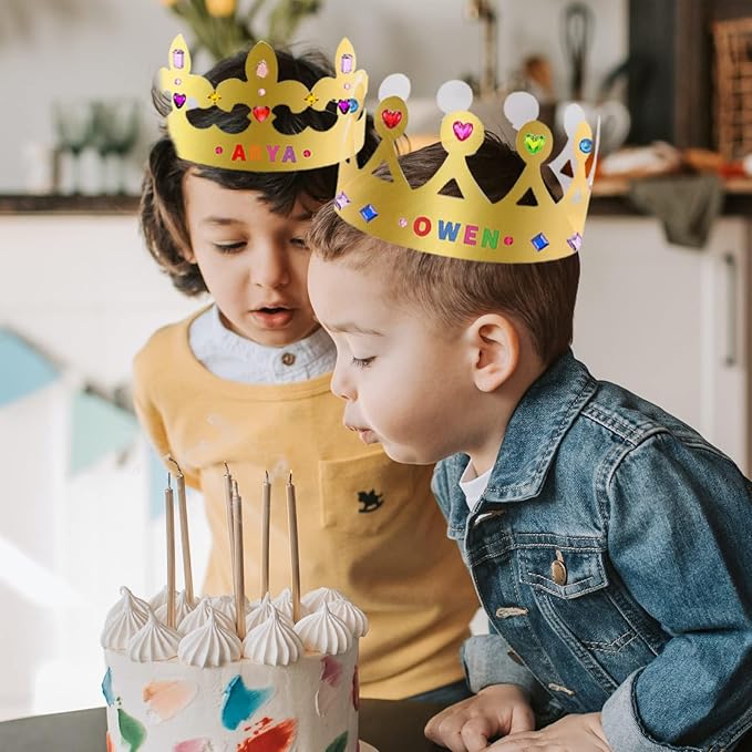 152 Pcs Paper Crowns for Kids Boys Girls Adults Princess Prince King, Classroom Crown, Birthday Party Hats with Gold Gem Jewels Number Letter Stickers, DIY Decor Favor Supplies