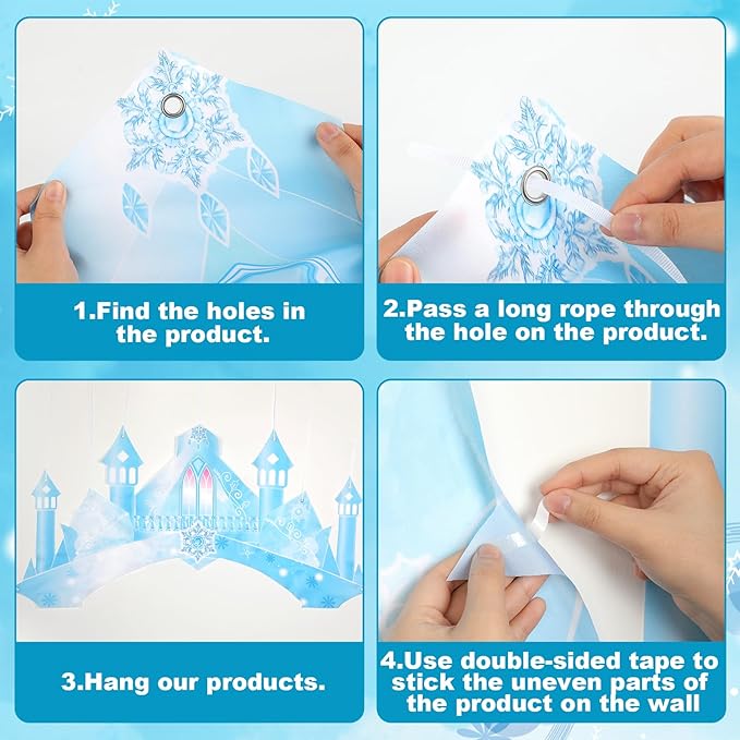 Polyester Fabric 104×70inch Winter Snow Castle Party Door Banner Wonderland Door Decoration Ice Snow Themed Backdrop for Girls Birthday Snowflake Hanging Princess Photo Booth Props Supplies