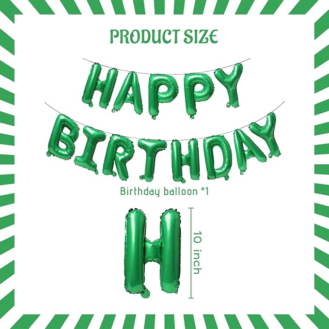 ZHENGYE Green Birthday Party Decorations Set Happy Birthday Balloons Banner Hanging Swirls Star Heart-shaped Latex Balloon for Women Men Children Birthday Party Decorations
