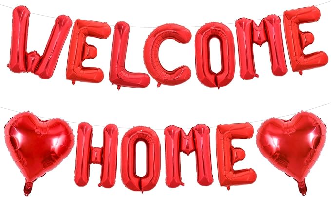 TONIFUL Welcome Home Balloons,16 Inch Red Welcome Home Foil Balloons Banner Welcome Home Party Decorations for Homecoming Party Decorations House Warming Party Family Gathering Supplies