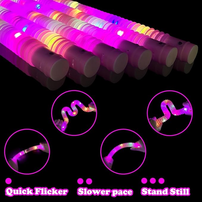 24 PCS Pink Glow Sticks Party Favors for Kids,LED Light up Pop Tubes for Toddlers, Neon Necklaces Bracelets Accessories,Glow Birthday Dance Wedding Easter Mardi Gras Parade Throws Party Supplies Decor