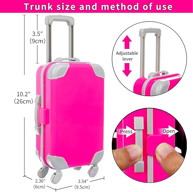 23 Pcs American 18 inch Doll Clothes and Accessories - Suitcase Luggage , Pillow, Sunglasses, Camera, Passport, Mobile Phone , Computer Doll Travel Gear Play Set (No Dolls)