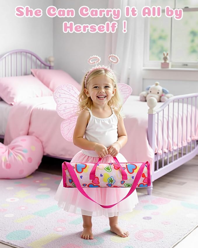 BABESIDE Baby Doll Crib for 18" Reborn Dolls,Baby Doll Bed with Storage Bag, Reborn Babydolls Accessories for Age 3+,Doll Crib Playpen for Kids,Pink