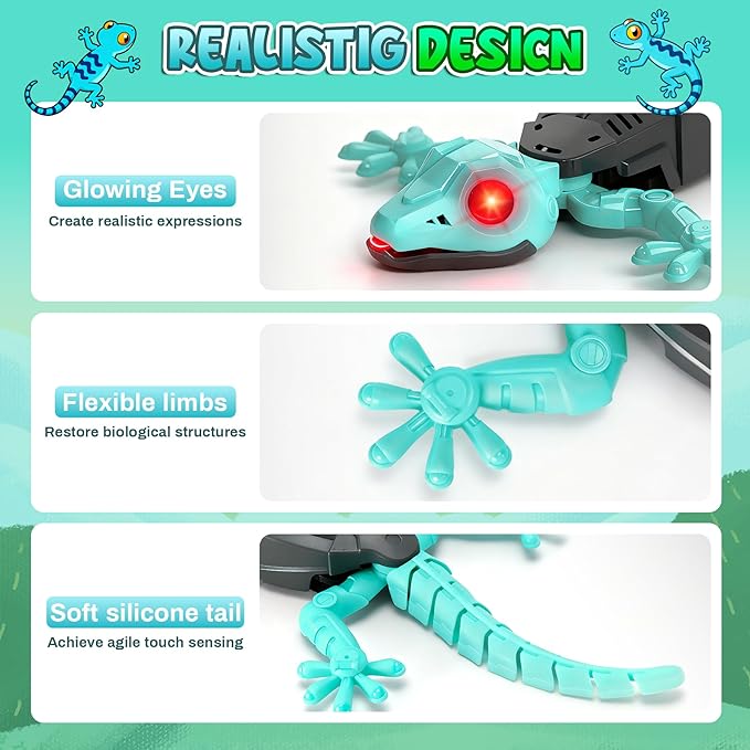 RC Wall Crawling Gecko, Remote Control Wall Climbing Lizard Robot Kids' Electronics Toys, Floor & Wall Crawling, Glowing Eyes, Low Noise, Rechargeable Boys Gifts for Kids 3 4 6 7 8+ Year Old