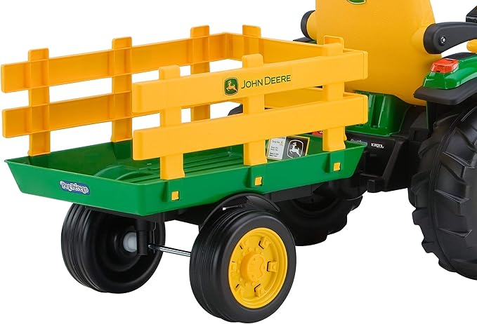 Peg Perego John Deere Ground Force Extra-Large 12 volt Ride-On Tractor with Trailer & FM Radio, Durable Design for Kids Ages 3-7