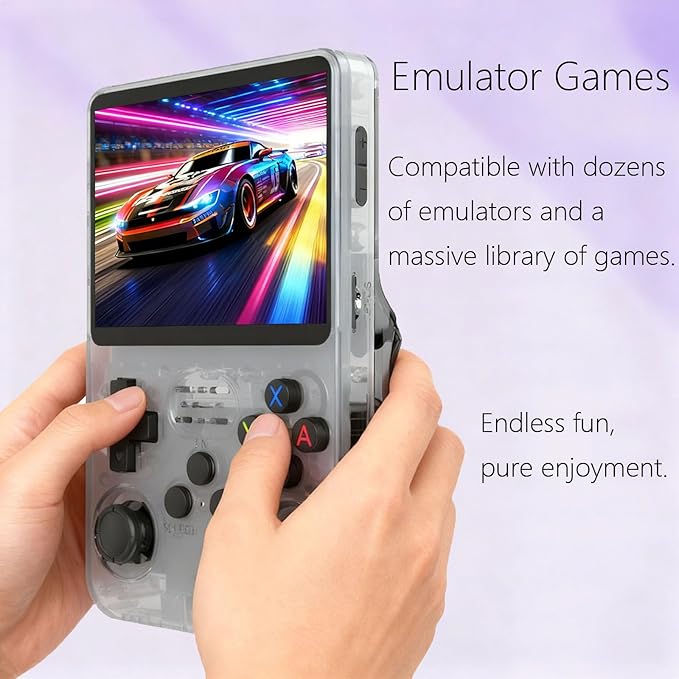 Retro Handheld Game Console R36S, 3.5-Inch HD IPS Screen 3200mAh Battery, 128G Built-in 20000+ Games 20+ Emulators, HDMI TV Output for Classic Game Play (Transparent Red +128G)