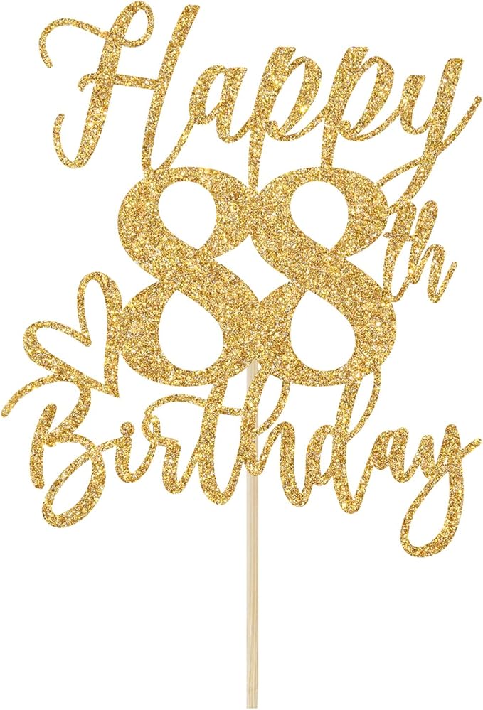 Happy 88th Birthday Cake Topper, 88th Birthday Decorations for Men/Women, Cheers to 88 Years, Hello 88, 88th Happy Birthday Party Supplies Gold Glitter