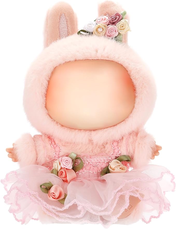 Doll Clothes for Labubu 17cm Have a Seat & Exciting Macaron & Big into Energy Series Dolls, Adorable Chic Dress Set for 17cm Dolls Accessories (Pink Flower Skirt + Hairband)