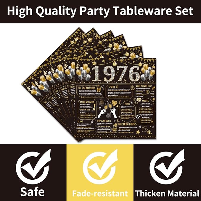96PCS 50th Birthday Plates and Napkins Party Supplies 50th Birthday Decorations for Women Men 50th Anniversary Decorations Cheers to 50 Years Vintage Tableware Sets Serve 24 Guests
