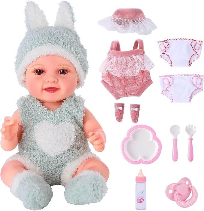 BABESIDE 9pcs Baby Doll Set - 12 Inch Cute Realistic Baby Doll with Includes Various Accessories for 3+ Year Old Girls – Perfect for Pretend Play & Gifts