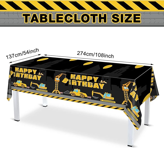 Tiamon 173 Pcs Construction Birthday Party Supplies Serves 24 Include Construction Tablecloth Dump Truck Banners Plates Napkins Tableware Set for 2nd Theme Birthday Party Decoration