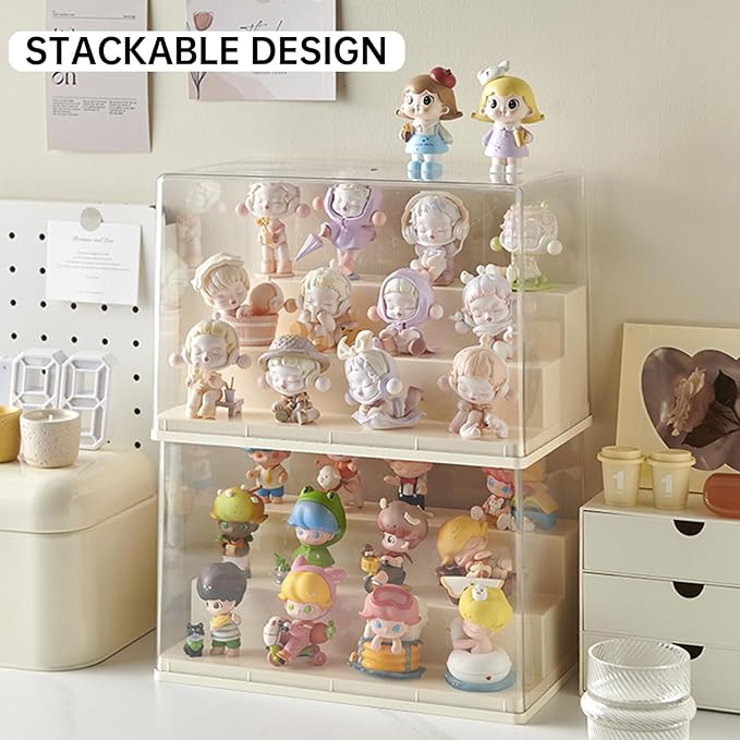 3 Tiers Clear Display Case for Figures, Stackable Acrylic Storage Organizers Box with Cover, Large Dustproof Showcase for Collectibles Action Figure(1, Medium)