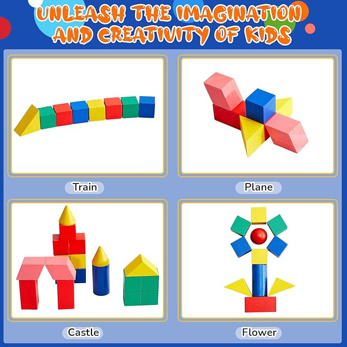 140 Pcs Mini 3D Shapes for Teaching, Wood Geometric Solids, Geometric Shapes 3D Shape Blocks, Classroom Manipulatives for Elementary School for Kids Geometry Math Kindergarten Preschool Learning