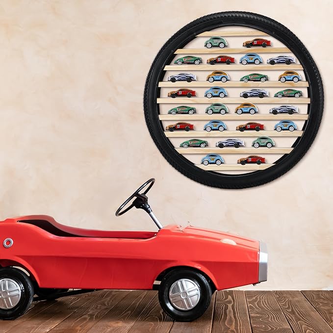 Tire Toy Box Wall Car Display Shelf Model Car Display Case Stand for 1/64 Collectibles Cars,Collectibles,Toy Figurines(Diameter 23.6 Inches)