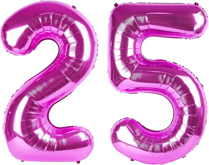 40 Inch Large 25 Balloon Numbers Rose Purple Big Foil Number Balloons Giant Helium Happy Birthday Party Decorations for Man and Women, Huge Mylar Anniversary Party Supplies