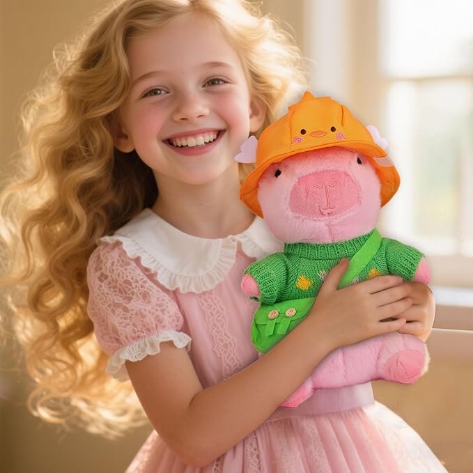 Cute Capybara Plush Toy with 10 pcs Clothes & Accessories, Dress Up Capybara Stuffed Animal Plush Toys, 10.2 in Capybara Plushies for Girl Boy Birthday