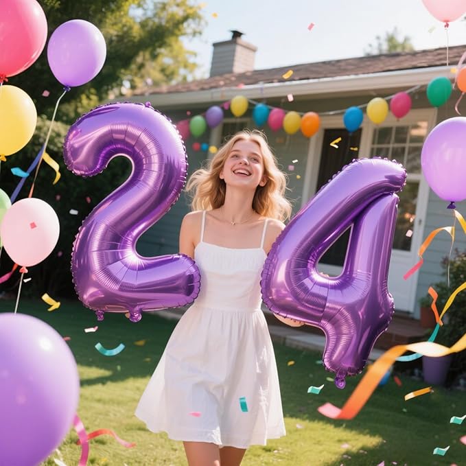 40 Inch Purple Balloon Number 4 Big Foil Helium Giant Mylar Number 4 Balloons for 12 20 23st Birthday Anniversary Party Decorations Supplies