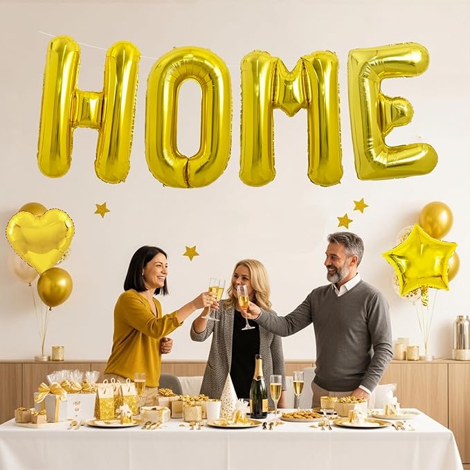 TONIFUL 40 Inch Gold HOME Letter Balloon, Large Decoraction for Housewarming, New Home Parties and Homecoming Celebrations,Premium Gold Balloon Banner for Welcome Sign and Party Supplies