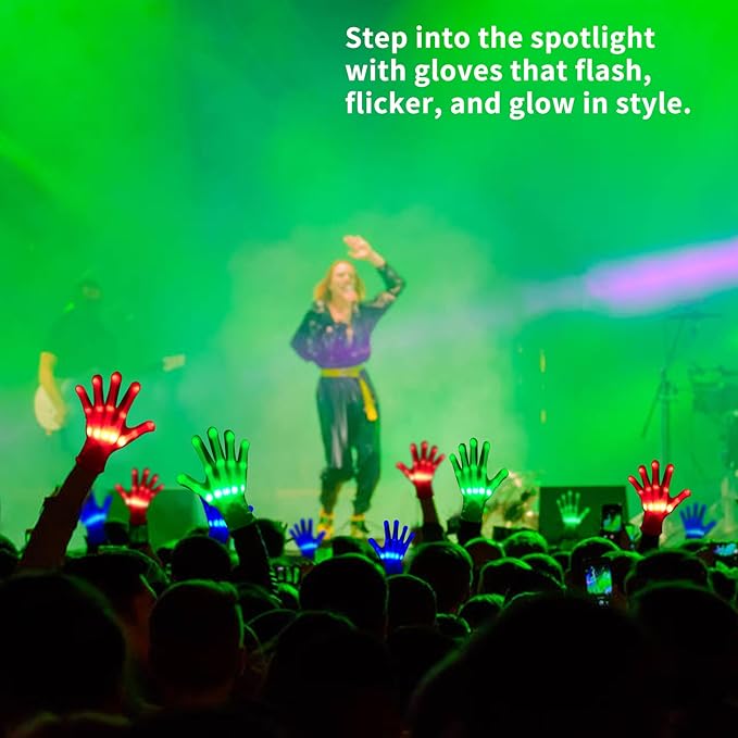 LED Gloves, Light Up Gloves for Kids-Perfect for 6-12 Year Old Boys & Girls - Ideal for Halloween & Christmas Parties